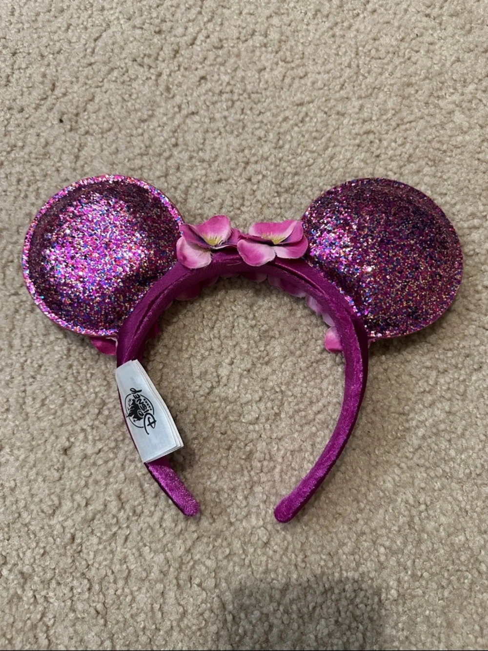 Disney Parks Magenta Glitter Flower & Garden Festival Mickey Ears Headband NWOT